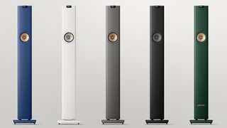 KEF LS60 Wireless floorstanding speakers in Royal Blue with slim cabinet and Uni-Core bass drivers