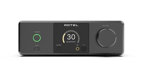 Rotel DX-5 stereo amplifier front panel with input selector and volume knob